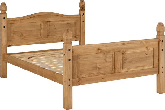 CORONA 4'6" HIGH END BED - DISTRESSED WAXED PINE