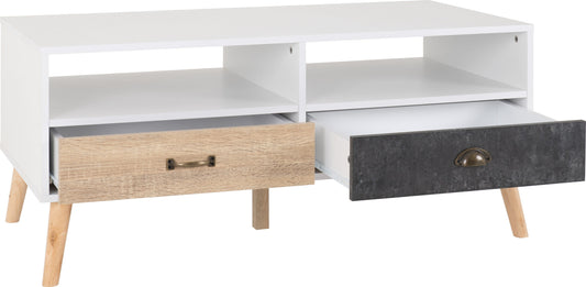 NORDIC 2 DRAWER COFFEE TABLE - WHITE/DISTRESSED EFFECT