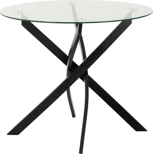 SHELDON ROUND GLASS TOP DINING TABLE - CLEAR GLASS/BLACK