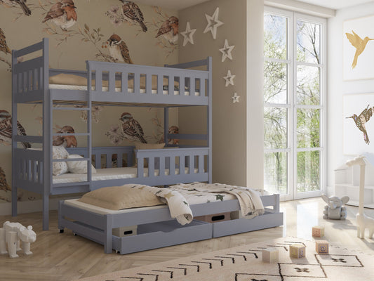 Wooden Bunk Bed Kors with Trundle and Storage Archie's Place UK